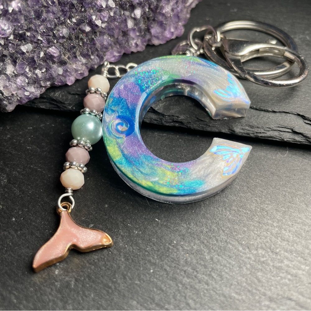 Letter C Mermaid Keychain with Tail Charm Ocean Inspired Artisan - Picture 2 of 16